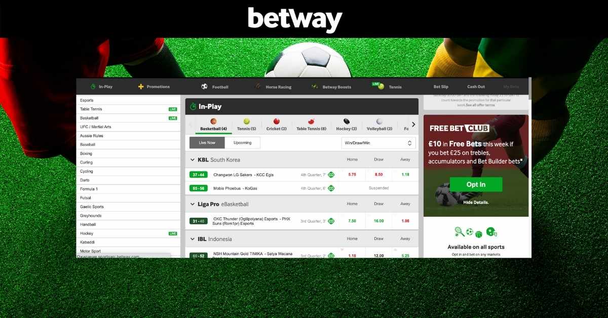 betway sports on the website